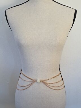 Gold Multi-Chain Waist Belt with Pearl Accent